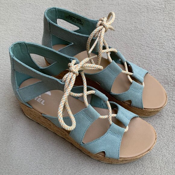 Sorel Cameron Suede Lace-Up Flatform Wedge Sandals Sz8 - Picture 5 of 16